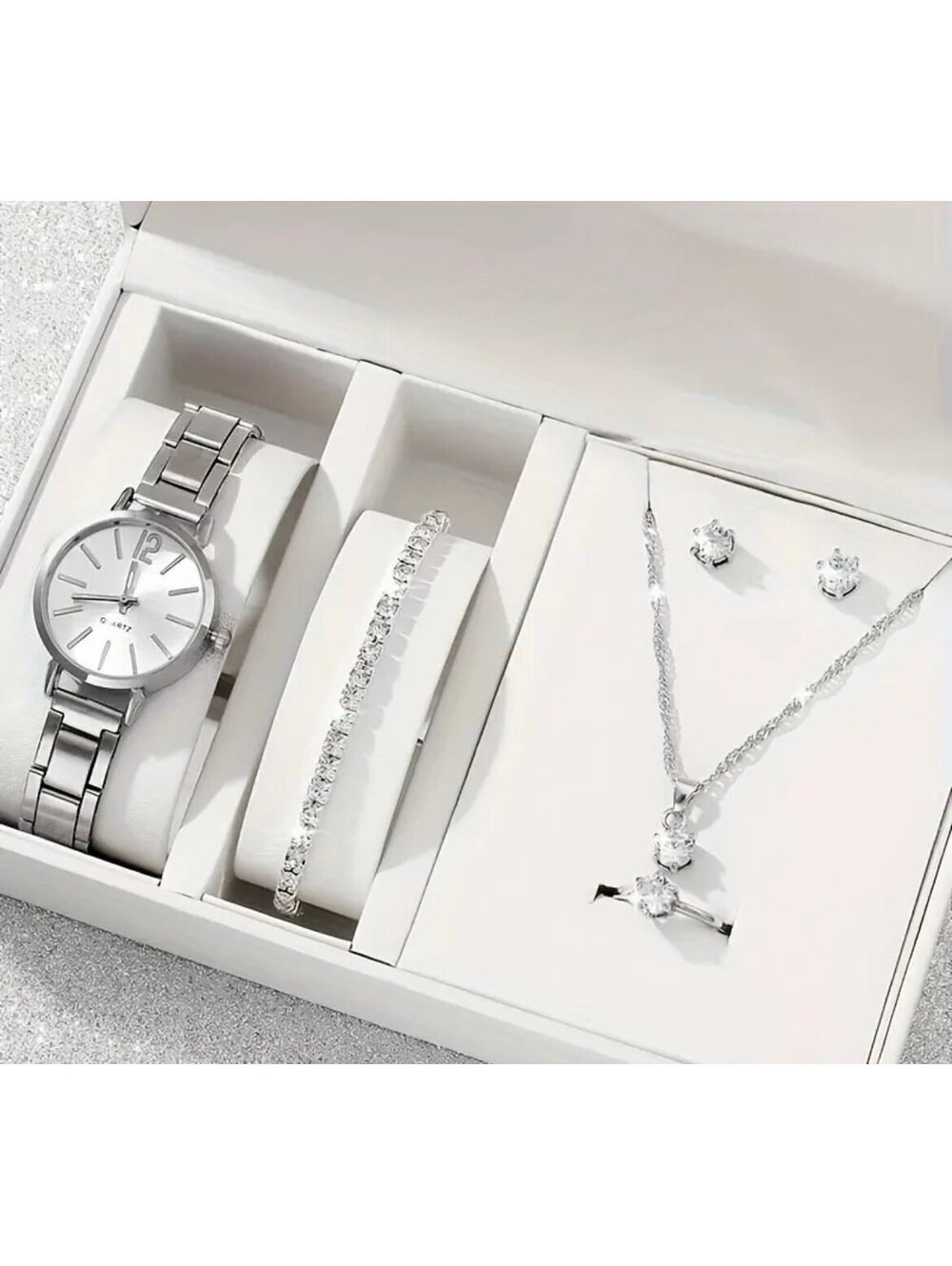 New - Stainless Steel - Zircon - Quartz Watch & Jewelry Set - Beautiful